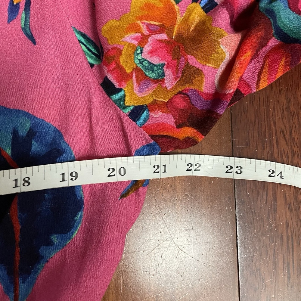 Farm Rio V-Neck Long Sleeve Floral Midi Dress Boho Tropical Pink Sz L B39 - Picture 13 of 15